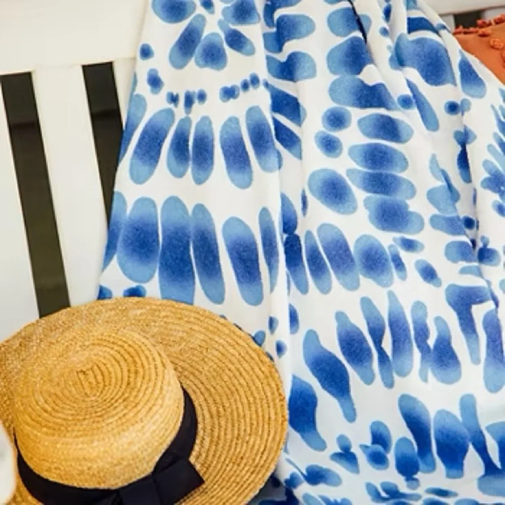 Beach Enchante Home Indigo Quick Dry Round Beach Towel with Fringe NWT